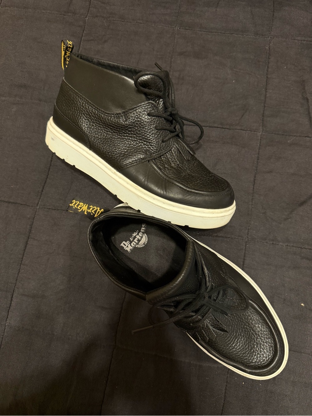 Dr. Martens Black Leather High-Top Chukka Sneakers with White Sole